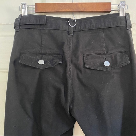 J Brand Exposed Button Fly Black Belted Crop Pants Button Flap Back Pockets - Picture 7 of 11